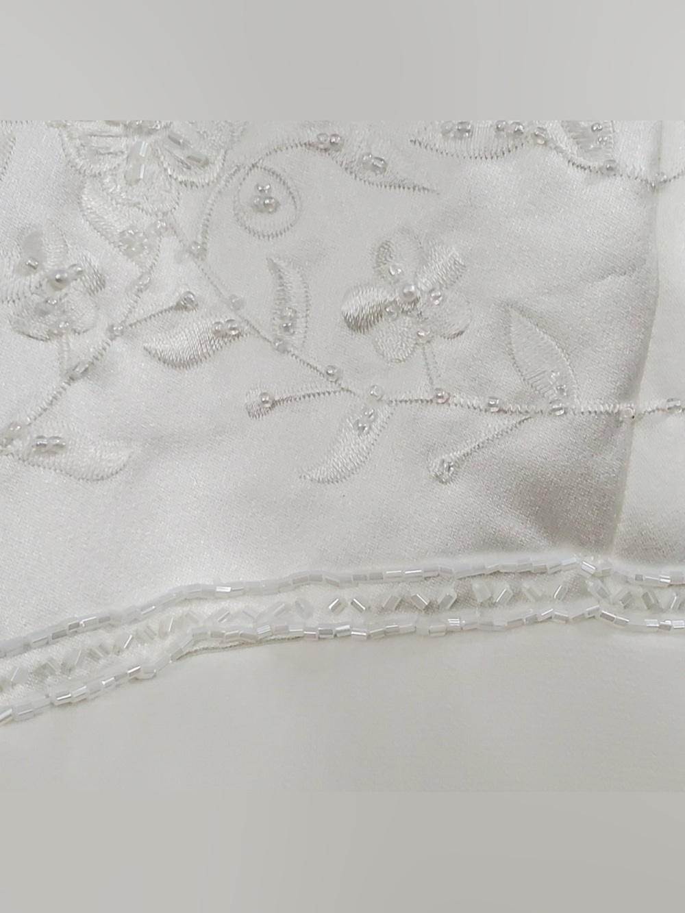 Vintage Off White Satin Wedding Dress Spaghetti Straps Beaded Size M - Picture 4 of 11